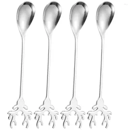 Coffee Scoops 4 Pcs Cartoon Spoon Stir Spoons Scoop Elk Espresso Tea Stainless Steel