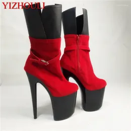 Dance Shoes Classics Round Toe Platform Boots Sexy 20cm Ultra High Thin Heels Plus Size Women 8 Inch Ankle