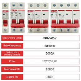 DZ47 1-4 Pole 3A 6A 10A 16A 20A 32A 40A 50A 63A 400V C Type Mini Circuit Breaker MCB 35mm Din Rail Mount Breaking Capacity 6KA