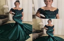 2020 Gorgeous Appliques Cap Sleeves Dark Green Prom Dresses Mermaid African Girls Evening Gowns Women Formal Long Party Dresses1455969
