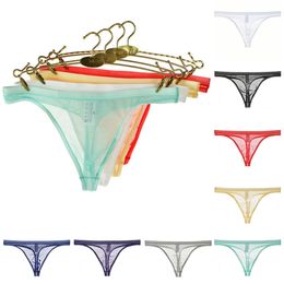 Sexy G-String for Men Underwear T-Back Thong Breathable Tangas Mesh Thong See Through Briefs Underpants Lingerie Male Panties