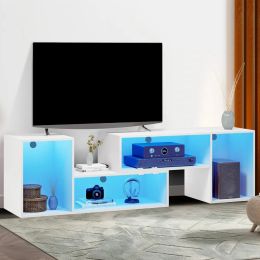 TV cabinet with LED light strip, multifunctional TV stand cabinet with storage partition, easy to organize, sturdy and stable