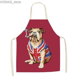 Aprons Cartoon Bulldog Apron Dachshund Kitchen Aprons Unisex Dinner Party Cooking Waist Bib Cotton Linen Pinafore Cleaning Tools Mandil Y240401