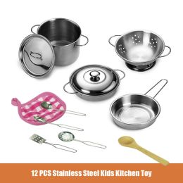 12 PCS Kitchen Set Pretend Play Simulated Kitchen Toy Children Role Playset Cooking Set Educational Gift for Kids Girls Boy