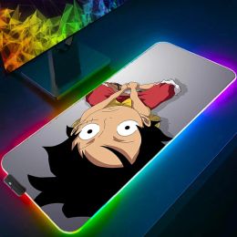 One Piece Luffy RGB Anime Kawaii Large Mousepad Laptop Gaming Backlit Rubber Mouse Pad Keyboard Office LED Soft Table Mat Carpet