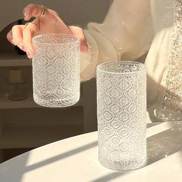 Wine Glasses Begonia Carved Glass Simple Ice American Latte Coffee Cup Milk Drink Household Water Suitable For Restaurants And