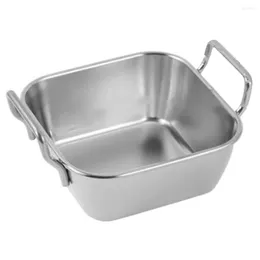 Dinnerware Sets Stainless Steel Storage Tray Double Ears Fried Chicken Square Plate Snack Fruit Display A