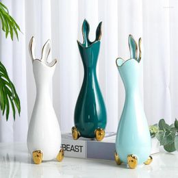 Vases Creative Ceramic Vase Luxury Modern Minimalist Home TV Cabinet Hydroponics Fresh Dried Flower Arrangement Soft Desktop
