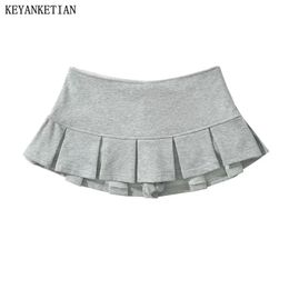 KEYANKETIAN Womens Terry fabric Low waist Y2K Mini Skirt Wide pleat Decoration Light grey Flounce A Line Skort sweet 240327