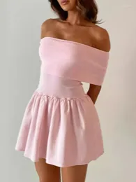 Party Dresses Women Pink Mini Dress Summer Fashion Knitted Patchwork Strapless Elegant Sexy Off Shoulder Bodycon 2024