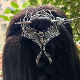 Viking pennanular brooch replica dead head skull moth hair stick Hair accessories Vintage pins Barrette 240315