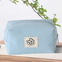 Women Make Up Organiser Pouch Waffle Plaid Floral Makeup Clutch Soft with Zipper for Brush Lipstick Eyeliner Eyebrow Pencil