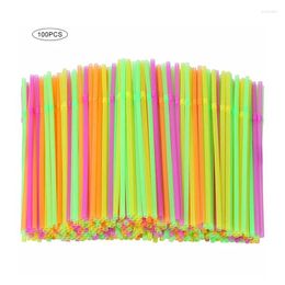 Disposable Cups Straws 100Pcs Fluorescent Plastic Bendable Drinking Beverage Wedding Decor Mixed Colours Party Supplies 21cm