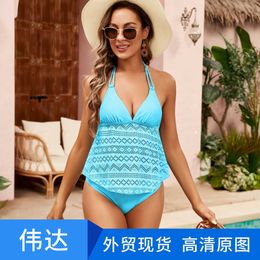 2024 New Swimsuit Sexy Open Back Solid Bikini Covering Belly Tie Tankini Swimsuit