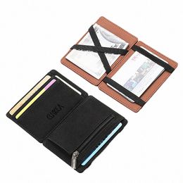 mini Men Card Holder Wallets Zipper Coin Pocket Slim Magic Male Wallet Quality PU Leather Credit Bank Card Case Small Men Purses d4cV#