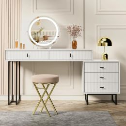 UEV Large Vanity Desk with Drawers,Makeup Vanity Set with Movable 3-Drawer Chest,Modern Makeup Vanity Dressing Table(White