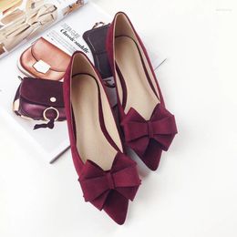 Casual Shoes Flock Bow-tie Pointed Slip On Flat Women Korean Espadrilles Chaussures Femme Grace Comfortable Moccasins Girl Ballet Flats