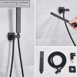 Onyzpily Matte Black 10''12''Bathroom Shower Faucet Set Rain Waterfall Black Bathtub Shower System Mixer Tap Wall Mount Faucet