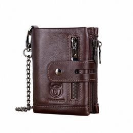 bullcaptain Genuine Leather Man Wallet Gift For Men Purse Small Mini Card Holder Chain PORTFOLIO Portomee Male Walet Pocket 49T3#