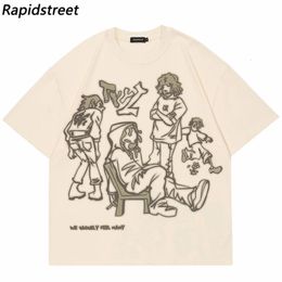 Harajuku Cartoon Girl Cat Japanese Kanji Graphic T Shirt Streetwear Men T-Shirt Summer Short Sleeve Tshirt Tops Tees Unisex 240318