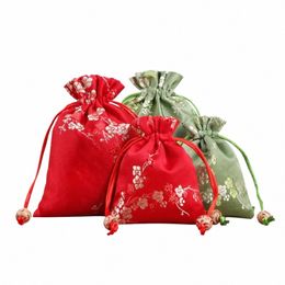 satin Storage Bag Fi Embroidered Drawstring Drawstring Gift Bag Candy Bag Tie Women Sachet Girl m1t7#