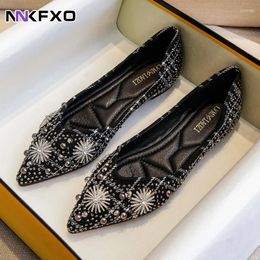 Casual Shoes Soft Bottom Women Slip On Loafers Flat Woman Single Rhinestone Pointed Toe Party Wedding Zapatos Mujer Vc2612