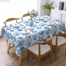 Table Cloth Summer Starfish Coral Seashell Rectangle Tablecloth Holiday Party Decorations Waterproof Table Cover for Kitchen Table Decor Y240401