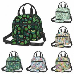 fresh Blooming Cactus Green Floral Thermal Lunch Bag with Adjustable Strap Insulated Cooler Tote for Work Picnic Travel Beach U0CO#