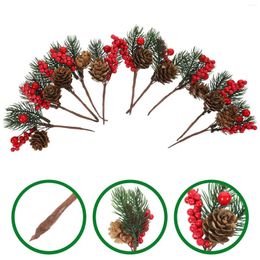Decorative Flowers 10 Pcs Blue Ornaments Artificial Pine Cone Holiday Picks Flower Needles Decor Spray Red Berry Branches Christmas Festival