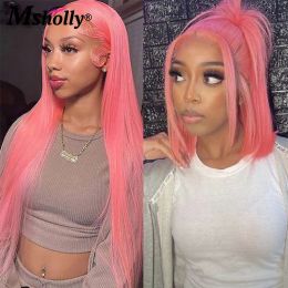 Pink Bone Straight Human Hair Wig 13x4 Lace Front Wig Short Bob Light Pink Lace Frontal Wig Human Hair Wigs For Women Cosplay