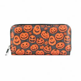 halen Pumpkin Print Lg Wallet Zipper Around Credit Card Holder Gothic Clutch & Coin Purse For Women G5BD#