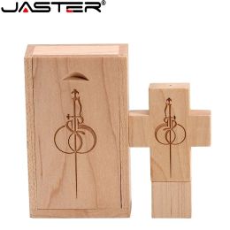 Wooden Jesus Cross USB 2.0 Flash Drive 128GB Free Logo Maple wood Memory Stick 64GB with Box Pen Drive 32GB Creative Gift U disk