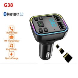 New Car 5.0 FM Transmitter PD Type-C Dual USB 3.1A Fast Charger Colorful Ambient Light Handsfree MP3 Modulator Player