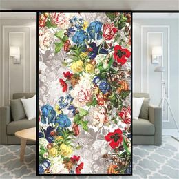 Window Stickers Privacy Film Static Cling No Glue Decorative Flower Painting Treatments Coverings Glass Sticker