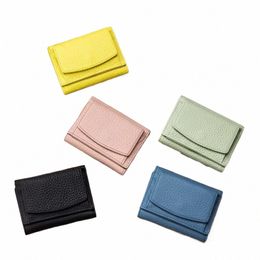 multicolor Women's Genuine Leather Small Wallet Japanese Coin Purse Solid Colour Casual Coin Purse Top Layer Cowhide Mini Purse N7EJ#