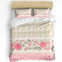 Bedding Sets Rose Flower Pink Stripe Set 3pcs Boys Girls Duvet Cover Pillowcase Kids Adult Quilt Double Bed Home Textile