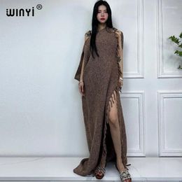 Casual Dresses WINYI Sexy Fork Knitted Long Dress In Winter Comfort Warm Pure Colour Caftan Holiday Elegant Party Kaftan For Women