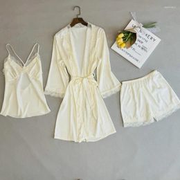 Home Clothing Rose Lace Trim Pyjamas Nightwear Satin Sleepwear For Women Summer Spring Clothes Casual Strap&shorts Short Kimono