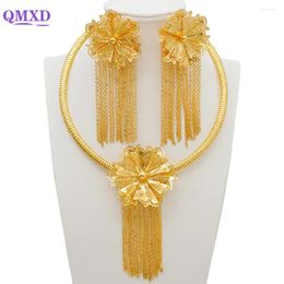 Necklace Earrings Set Fashion Dubai African Gold Color Tassel For Women Large Dround And Round Pendant Weddings Jewellery Gifts