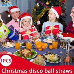 Disposable Cups Straws Christmas Flash Balls And Stirrers With Hats Reusable Mini Plastic Cocktail Mirror