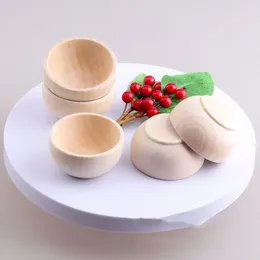 Bowls 4pcs Unfinished Wooden Playthings Bowl Toy Anti -fall Durable Face Mask Mixing DIY Sauce Dollhouse