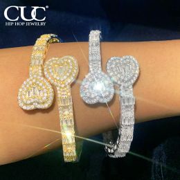 Bracelets CUC Women Opened Heart Cuff Bangle Iced Out AAA Baguette Cubic Zirconia Fashion Men Hiphop Jewellery For Gift