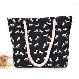 Bag Women Handbag Canvas Fashion Female Shoulder Beach Horse Printing Casual Sling Shopping Bags Bolsa
