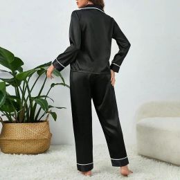 Womens Silk Satin Pajamas Set Loungewear Long Sleeve Tops and Trousers Sleep Set Homewear Suit Sleepwear For Women Pijamas Mujer