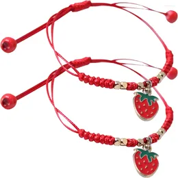 Charm Bracelets 2 Pcs Strawberry Bracelet Women Wrist Cord Adjustable Braided For Teen Girls Woven Alloy Friendship Gift Rope Miss