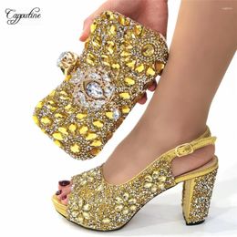 Dress Shoes Luxury Gold Women And Purse Bag Set African Ladies High Heels Sandals With Handbag Clutch Femmes Sandales CR660 9CM