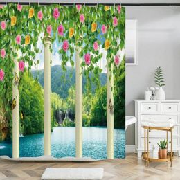 Shower Curtains Natural Scenery Curtain Pastoral Flowers Landscape Printing Home Bathtub Decor Waterproof Polyester Bathroom