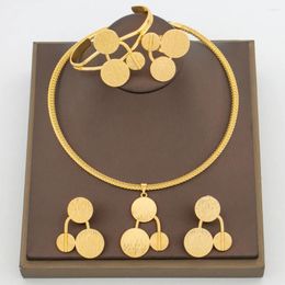 Necklace Earrings Set African Jewellery For Women Luxury Gold Colour And With Bangle Ring 4Pcs Party Weddings Anniversary