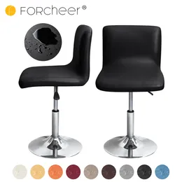 Chair Covers FORCHEER PU Waterproof 1 Piece Bar Stool Cover Elastic Solid Armless High Slipcover Without Was