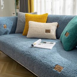 Chair Covers GURET Solid Color Sofa For Living Room Winter Lamb Wool Towel Home Anti-slip Couch Cover Thicken Plush Cushion